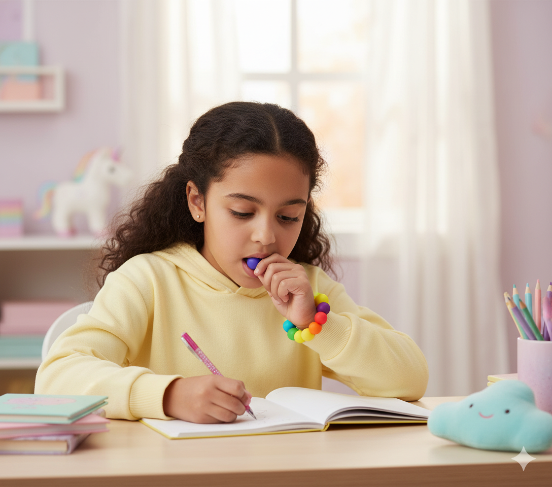 Girl Chewing Fidget for Focus UAE