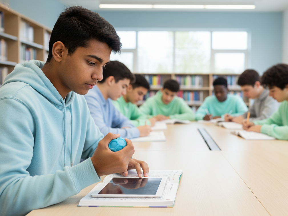 teen with fidget stress ball UAE
