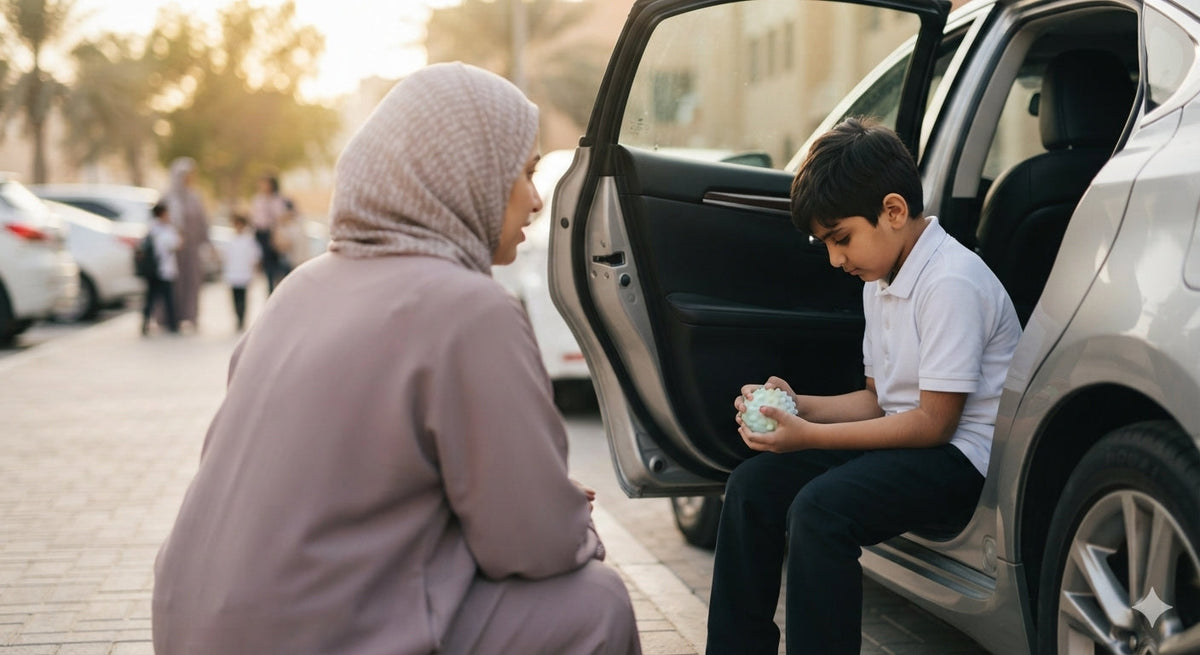 kid in dubai with quiet fidget toys after school