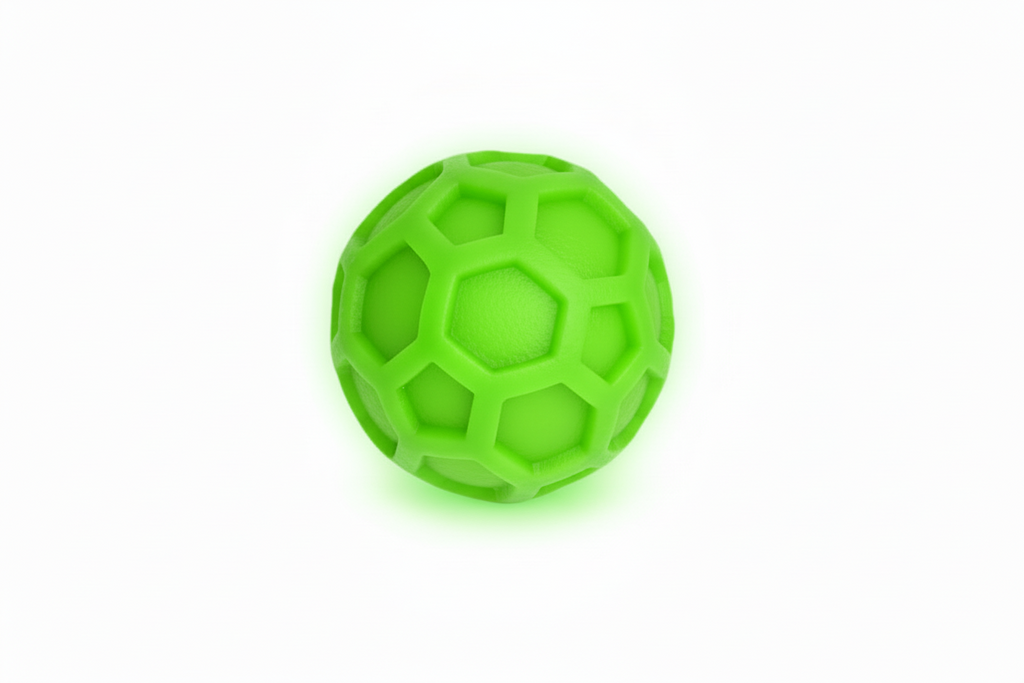Quiet Green textured squeeze ball on a white background