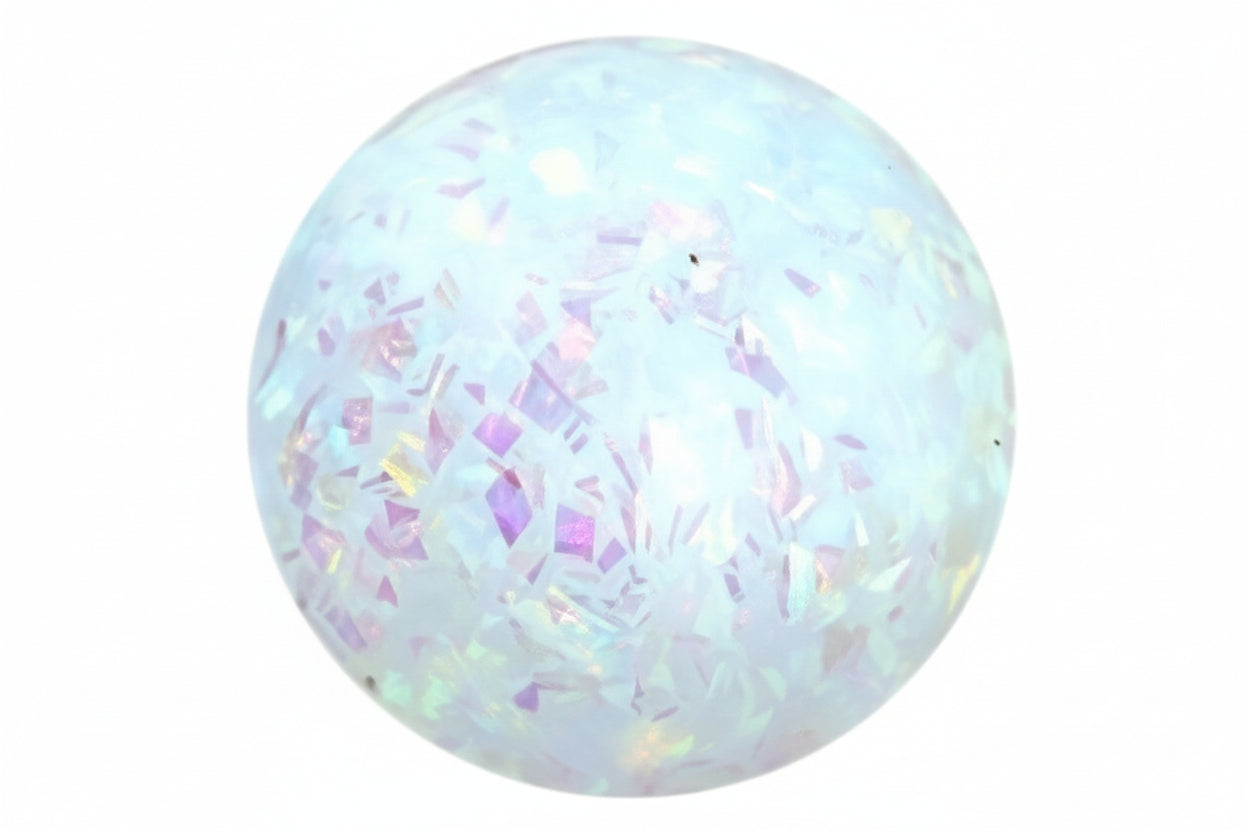 Close-up of floating ribbons inside stress ball