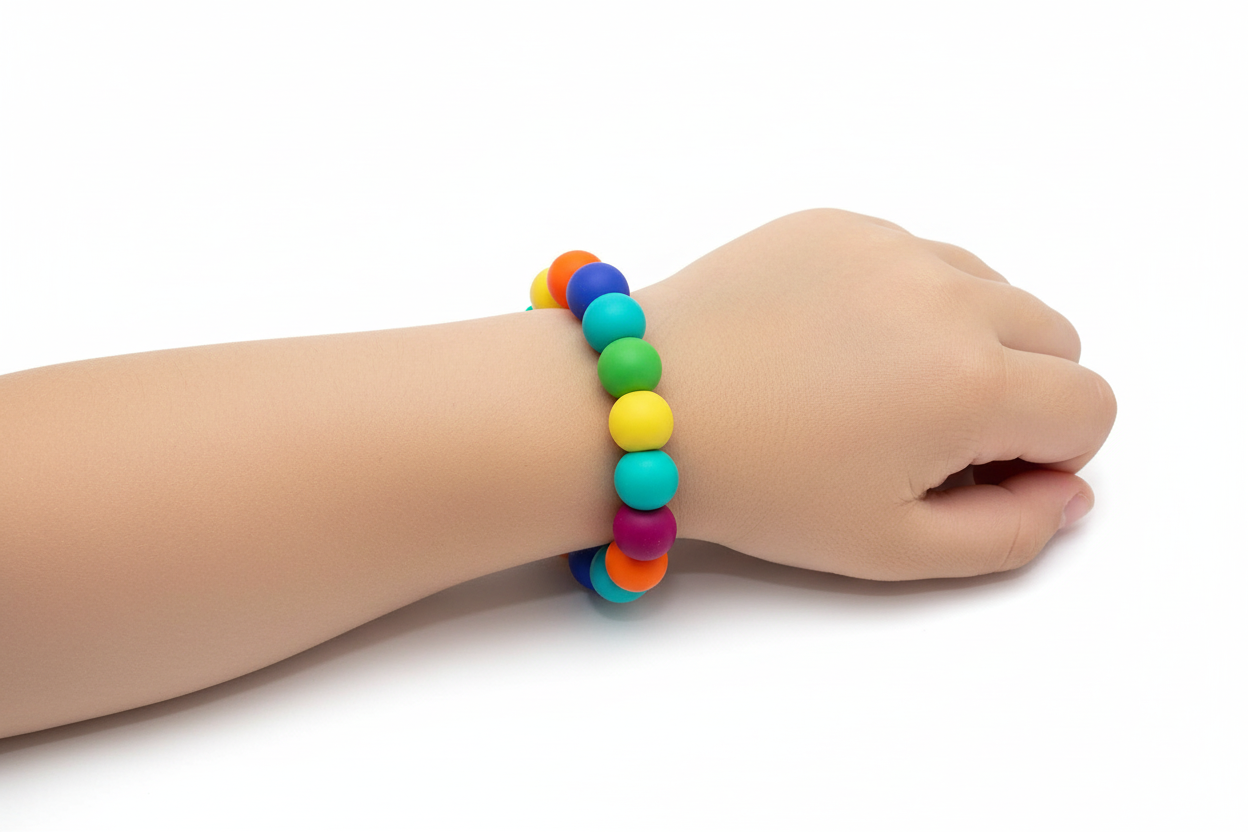 Child using chew bracelet during learning activities